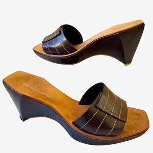 BCBGMaxAzria Brown Leather Sandal Slide Wedge Pump